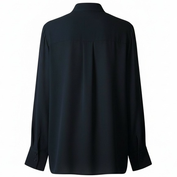 E3 ETCETERA Black Draped Faux Wrap Long Sleeve Blouse Women Size 4 Top Cocktail - Picture 4 of 7